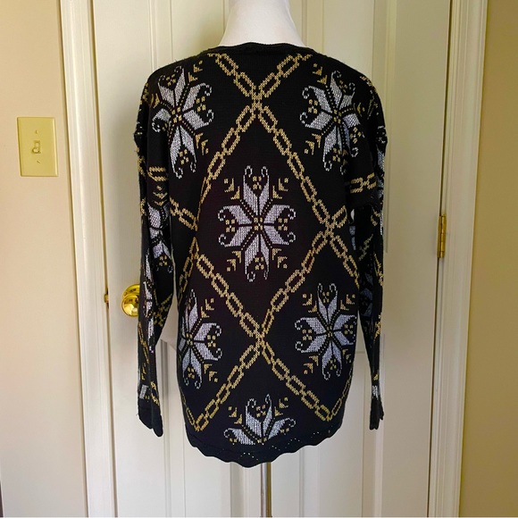 Vintage Black and Metallic Gold and Silver Holiday Sweater - Picture 8 of 10